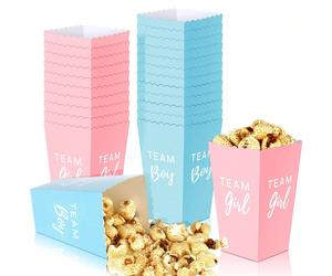 50 Scatole per popcorn per la festa del gender reveal, scatole decorative per stoviglie, mini popcorn, decorazioni per festa del festa di nascità per annuncio del sesso del bambino, decorazioni per fe
