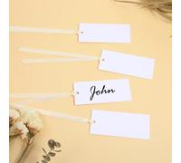 50 segnaposto da tavolo vuoti con nastro di raso beige, 8,9 x 4,1 cm, etichette regalo da appendere per matrimoni, cene e feste
