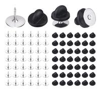 50 Set Chiusure A Farfalla In Gomma Argento E Nere Con Base Per Spilli Legati Per Artigianato Tagli Unica