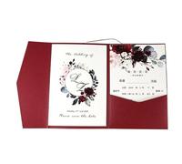 50 set di biglietti d'invito for matrimonio con tasca a tre ante, stampa personalizzata, inviti for fidanzamento, compleanno, battesimo, for matrimonio, fidanzamento, anniversario (rosso)(Dark Red)