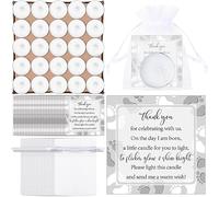 50 set di bomboniere per baby shower, tra cui 50 candele tealight non profumate, 50 sacchetti regalo, 50 biglietti per baby shower, per baby shower, sesso, rivelare forniture per feste (argento