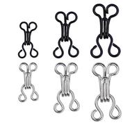 50 set di ganci e occhi per cucire, 3 misure ganci da cucito, gancio di fissaggio, grande per reggiseno, gonna, abbigliamento, pantaloni, ganci in metallo per occhi (argento) nero)