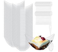 50 Sets Tazze da Dessert con Cucchiai, Mini Coppette da DessertPlastica Riutilizzabili da 60ml 75ml, Finger Food Tazze Bicchierini da Dessert Quadrati Trasparenti, Ciotole da Dessert per Mousse(A)