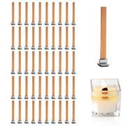 50 stoppini in legno con 50 pezzi basi in metallo, 13 x 130 mm, stoppini in legno regolabili per candele, per la fabbricazione di candele profumate, artigianato fai da te.