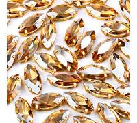 50 strass da cucire, 7 x 15 mm, in vetro, con retro piatto, strass a forma di occhio di cavallo, con artiglio dorato, per fai da te, artigianato, vestiti, borse, scarpe, champagne