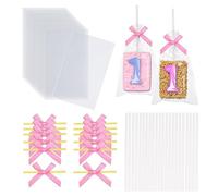 50 Stück 4 x 6 pollici sacchetti trasparenti Rice Krispies Treat con bastoncini e fiocchi, set di riso, sacchetti Cakesicle, confezione singola per marshmallow, macaron pop, caramelle, biscotti