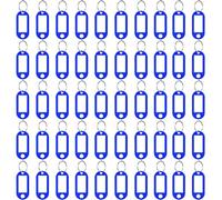 50 targhette portachiavi, etichette blu con etichette, etichette per portachiavi, etichette per chiavi con anelli divisi, portachiavi con etichette, etichette portachiavi in plastica, etichette con