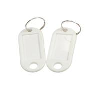 50 targhette portachiavi in plastica con anello diviso, etichetta per finestra, resistente, in ABS, etichette per bagagli, per identificazione e organizzazione delle chiavi, colore bianco