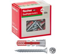 50 Tasselli Duopower Con Vite; 6 X 30 Mm; per Muro Pieno; Mattone Forato; Carton