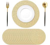 50 tovagliette di carta oro rotonde, tovagliette di carta scintillante oro, tovagliette usa e getta rotonde, 35 cm, decorative per tavolo da pranzo, feste, compleanno