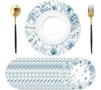 50 Tovagliette di Carta Rotonde Con Fiore Blu, Porcellana Blu e Bianca, Ø 34 cm, per Cucina, Vacanze, Feste, Compleanno, Matrimonio