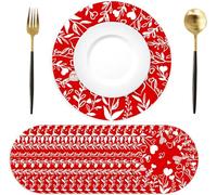 50 tovagliette di carta rotonde, tovagliette di carta con cuore rosso, rotonde, Ø 34 cm, per San Valentino, matrimonio, vacanze, feste