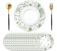 50 tovagliette di carta rotonde, tovagliette di carta con fiore verde, tovagliette di carta fiore verde salvia, rotonde, Ø 34 cm, Decorazione in stile cinese per compleanno, matrimonio, festa