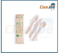 50 Tris/Bis posate legno Biodegradabili forchetta+coltello+cucchiaio+tovagliolo
