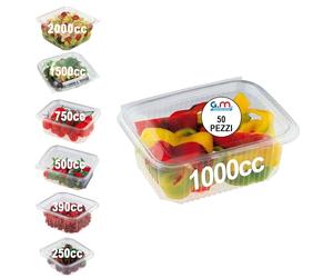 50 Vaschette per Alimenti Usa e Getta con Coperchio Rettangolari Trasparenti Pet Misura 1000 cc Contenitori OPS con Coperchio Trasparente Vaschette per Alimenti con Chiusura ermetica