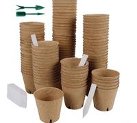 50 vasi per piante da vivaio con drenaggio e 20 etichette biodegradabili in carta e materiale plastico per sostenere le radici per piante efficienti per la salute (B)