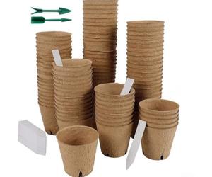 50 vasi per piante da vivaio con drenaggio e 20 etichette biodegradabili in carta e materiale plastico per sostenere le radici per piante efficienti per la salute (B)