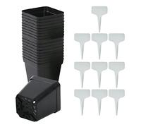 50 vasi quadrati per piante e 10 etichette, vasi in plastica per piantine, vasi da giardinaggio, contenitori per piante con fori di drenaggio per piantare piantine, ortaggi e fiori (nero)
