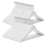 50 Wooden Coat Hangers with Grooves on Shoulders, Non-Slip Trouser Bar and 360° Swivel Hook, for Suits Shirts Coats, White