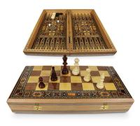 50 x 50 cm, l'originale legno Backgammon Tavla/Gioco di scacchi/DAMA Board BK 510F con 30 pietre di backgammon in legno, e con personaggi di scacchi KH 97 mm