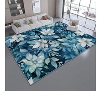 50 x 80 cm Tappeto Salotto Lavabile Acquerello Piante Foglie Fiori Tappeti Stampe, Bianco Ciano Pelo Corto Tappeti Morbido Antiscivolo per Camera da Letto Soggiorno Sala Pranzo