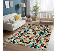 50 x 80 cm Tappeto Salotto Tradizionale Geometrico Americano Tribale Stampa Pelo Corto Morbido Tappeto Scendiletto Camera da Letto, Ciano Beige Antiscivolo Tappeti Lavabili per Cameretta Bambino