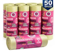 50 x Sacchi per spazzatura Grandi Ambra Trasparenti e Resistenti 90 x 120 cm LDP