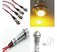 50 x SPIA LED di segnalazione GIALLO 24V 8mm metallo cromato da pannello 50Pz