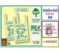 500+50 BORSE SPESA 27x50 MEDIE (+10 SACCHI GRANDI LDPE). Shopper biodegradabili e compostabili