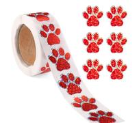 500 Adesivi con Impronte di Zampe, Decalcomanie con Zampe di Cucciolo Scintillanti da 2,5 cm Adesivi con Zampe di Gatto per Libri Laptop Bottiglie Buste e Artigianato (Rosso)