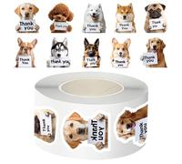 500 adesivi con simpatico cane di ringraziamento, con grande rotolo divertente e colorato, 2,8 x 6 cm, adesivi di ringraziamento per cani, decalcomanie adesive per animali domestici, design ed