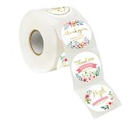 500 adesivi di ringraziamento con lettere in lamina dorata, 8 design, distribuiti su un rotolo, con linea di perforazione (versione inglese, 3.8 cm di diametro)