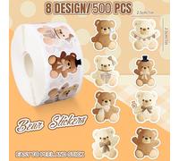 500 Adesivi/Etichette a forma di Orso Marrone, Stuzzicadenti per decorazioni di torte, Orsi di peluche per decorare scatole regalo, articoli artigianali 1 rotolo (500 pezzi),5 volumi (2500pz),10 rotol