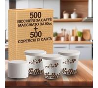 500 Bicchieri Caffè da 90 ml con Coperchio in Carta - Bicchieri e Coperchi Usa e Getta, Resistenti, Ideali per Bar, Uffici, Distributori Automatici e Asporto Bevande Calde