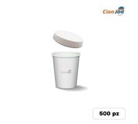 500 Bicchieri Carta 240ml con Coperchio in Cartoncino Bianco Acqua Caffè