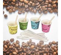 500 BICCHIERI DI CARTA 75 ml DA CAFFÈ + 500 PALETTINE IN LEGNO BETULLA
