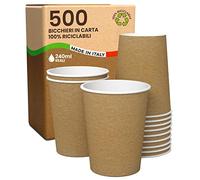 500 Bicchieri in Carta Color Avana 240ml Ecologici Biodegradabili Monouso Made in Italy Asporto Bevande Calde Acqua - Prodotto e confezionato in Italia