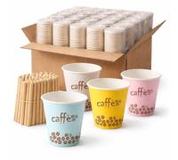 500 Bicchierini Caffè Colorati in Carta 75ml, Biodegradabili, Monouso + 500 Palette in Legno - Bicchieri Carta Caffè Espresso, per Bar, Ufficio, Hotel, Eventi, Asporto, Made in Italy, Multicolor.