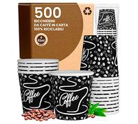 500 Bicchierini in Carta da caffè 65ml BlackCUP Bicchieri Ecologici Biodegradabili Monouso Piccoli Asporto Bevande Calde