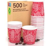 500 Bicchierini in Carta per caffè 65ml Italy Red Bicchieri Ecologici Biodegradabili Monouso Piccoli Asporto Bevande Calde