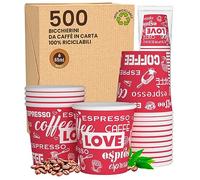 500 Bicchierini in Carta per caffè 65ml LoveRedCUP - Bicchieri Ecologici Biodegradabili Monouso Piccoli Asporto Bevande Calde
