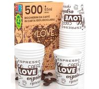 500 Bicchierini in Carta per caffè 65ml LoveWhiteCUP Bicchieri Ecologici Biodegradabili Monouso Piccoli Asporto Bevande Calde