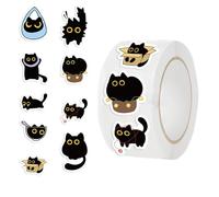 500-Count Black Kitten Decorative Decals - Cat Sticker Roll | High-Efficiency Aesthetic Decals For Scrapbooking And Envelopes | Robust Waterproof Stickers For Water Bottles, Laptops, And J