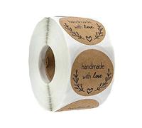 500 Etichette Autoadesivo handmade with love realizzato a mano con font nero su carta Round Baking Sticker kraft etichette adesive per rotolo 1 Roll