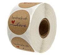 500 Etichette Autoadesivo handmade with love realizzato a mano con font nero su carta Round Baking Sticker kraft etichette adesive per rotolo 1 Roll
