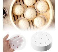 500 fodere rotonde in bambù da 10,2 cm, antiaderenti, mini carta a vapore con fori, usa e getta per uso alimentare, per gnocchi, panini e dim sum