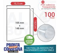 500 FOGLI A6 CARTA ADESIVA TRASPARENTE LUCIDA STICKER STAMPANTE LASER PVC VINILE