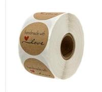 500 Fogli/Rotolo Autoadesivo Handmade with Love, Kraft Realizzato Adesivi Amore, Fatto a Mano Etichette Adesive per Impreziosire Lavori Fatti a Mano