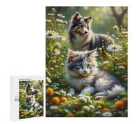 500 PCS Puzzle A Serene Outdoor Scene Featuring A Playful Kitten And A Dog in A Lush Green Setting. In Th Puzzle Per Adolescenti Corsa Di Velocità Manuale Lista Dei Desideri Con Babbo Natale Giocattol