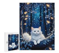 500 PCS Puzzle A Whimsical Illustration. Fluffy White Cat Nestled on A Dark Blue Tree Adorned with Intric Puzzle Per Adulti Migliora La Memoria Sfida Educativa Giocattoli Giochi Educativi 500 PCS